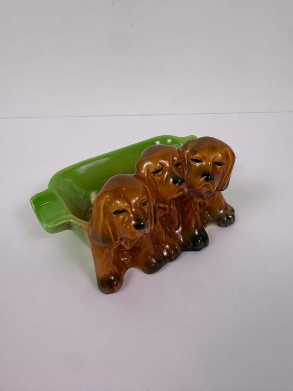 Vintage Beswick England #916 Spaniel Dog Ceramic Ashtray Trinket Tray Green Dish
